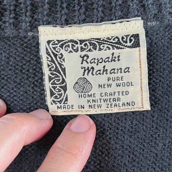 Rapaki Mahana Vintage Grey Wool Cardigan Sweater Hand Knitted Size M-L - Picture 9 of 10